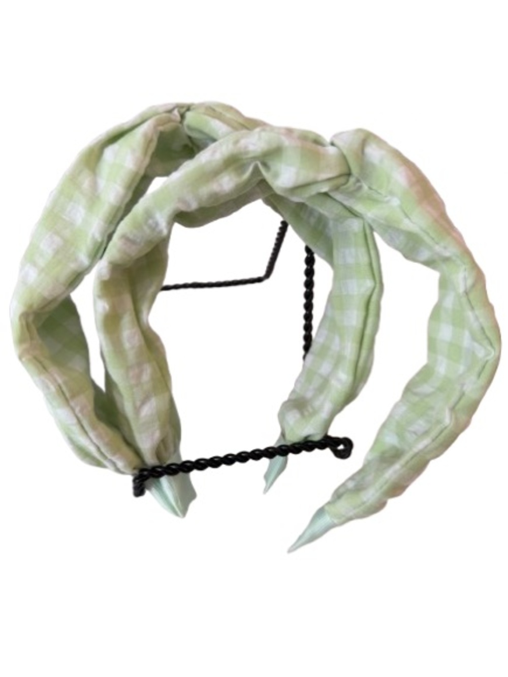 Handmade Green Gingham Knotted Headbands-2pc Set-New